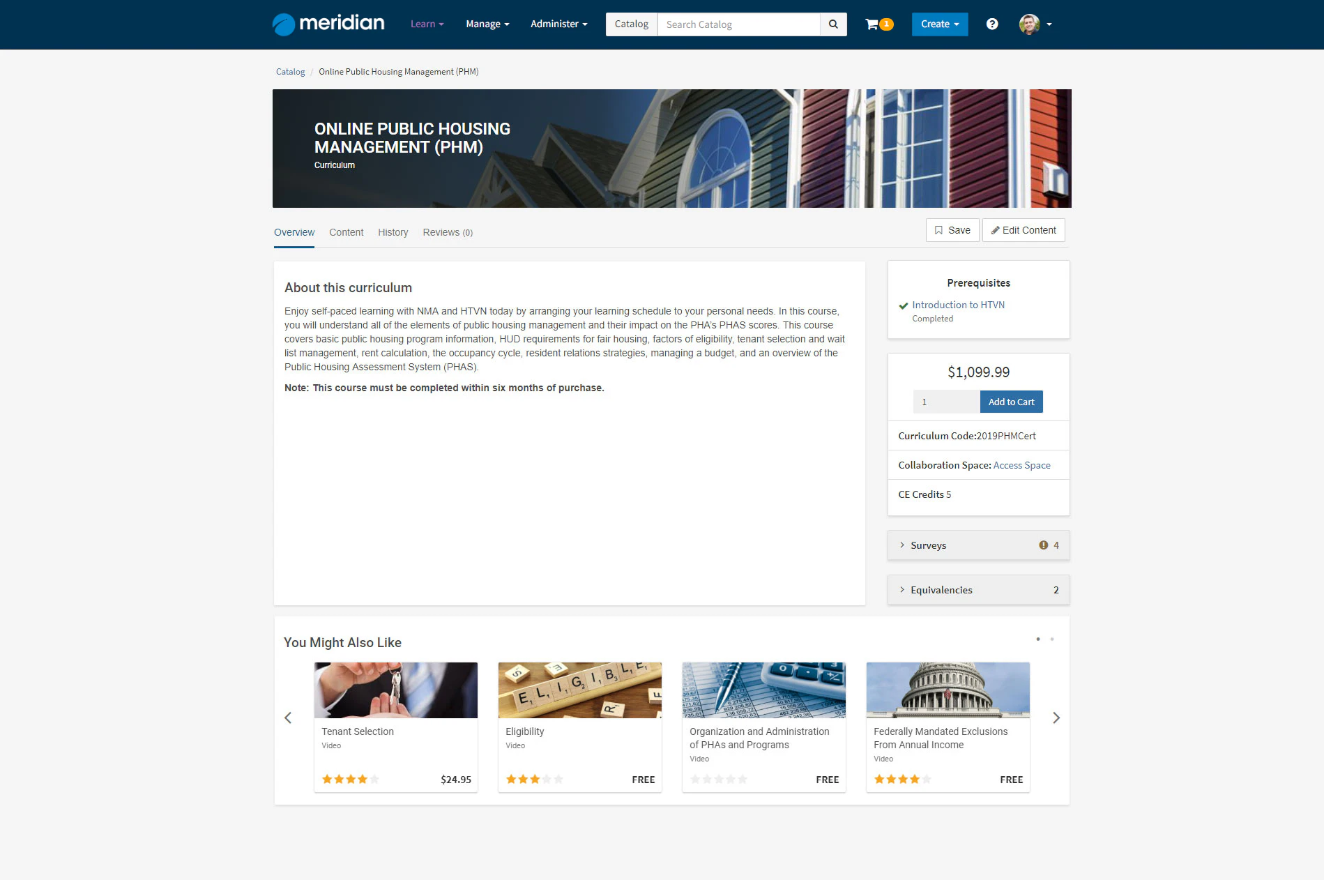 screenshot of Meridian LMS